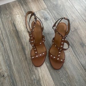 coach cognac studded heels